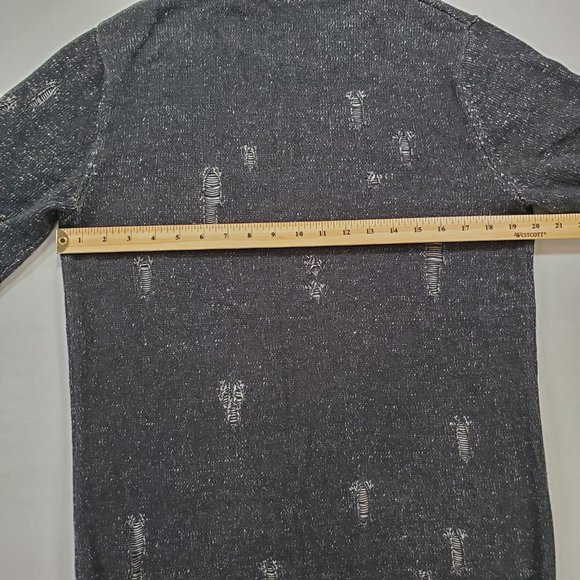 Guess Sweater Men Large Black Tight Knit Slim Oversized Tattered Look Split Hem - Picture 12 of 16